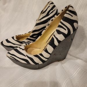 Zebra print with silver heel wedges
